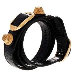 Pre Owned Balenciaga Arena Giant Black Leather Triple Tour Bracelet M