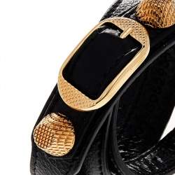 Pre Owned Balenciaga Arena Giant Black Leather Triple Tour Bracelet M