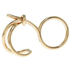 Pre Owned Balenciaga Asymmetric Bow Gold Tone Double Ring