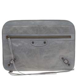 Balenciaga Grey Leather Laptop Case