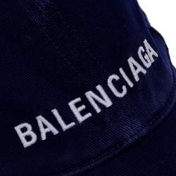 Balenciaga Blue Cotton Logo Embroidered Distressed Baseball Cap L
