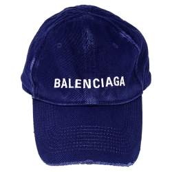 Balenciaga Blue Cotton Logo Embroidered Distressed Baseball Cap L