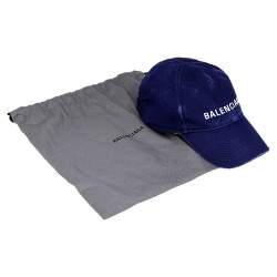 Balenciaga Blue Cotton Logo Embroidered Distressed Baseball Cap L