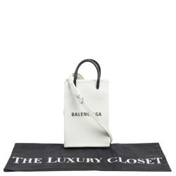 Pre Owned Balenciaga White Leather Shopping Phone Holder Bag