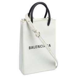 Pre Owned Balenciaga White Leather Shopping Phone Holder Bag
