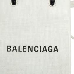 Pre Owned Balenciaga White Leather Shopping Phone Holder Bag