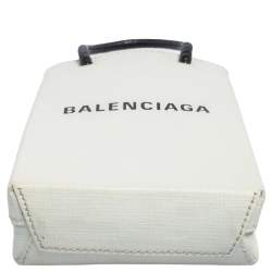 Pre Owned Balenciaga White Leather Shopping Phone Holder Bag