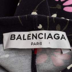 Pre Owned Balenciaga Navy Blue Floral Printed Long Gloves 