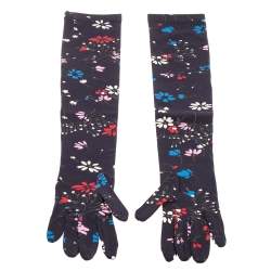 Pre Owned Balenciaga Navy Blue Floral Printed Long Gloves 