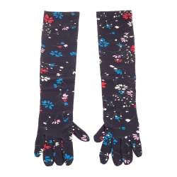 Pre Owned Balenciaga Navy Blue Floral Printed Long Gloves 