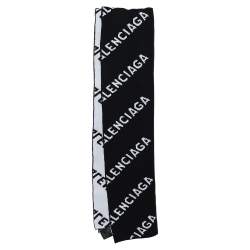 Balenciaga Monochrome All Over Logo Intarsia Wool Knit Stole