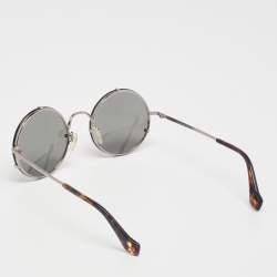 Pre Owned Balenciaga Brown Havana/Silver Tone BA86 Round Mirrored Sunglasses