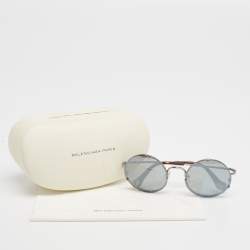Pre Owned Balenciaga Brown Havana/Silver Tone BA86 Round Mirrored Sunglasses