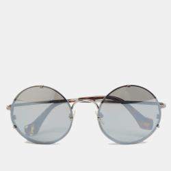 Pre Owned Balenciaga Brown Havana/Silver Tone BA86 Round Mirrored Sunglasses