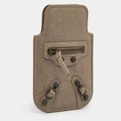 Pre Owned Balenciaga Grey Leather Arena Phone Pouch