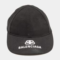 Pre Owned Balenciaga Black Logo Embroidered Cotton Baseball Cap