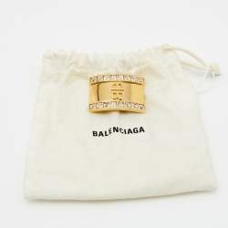 Pre Owned Balenciaga Logo Crystals Gold Tone Metal Ear Cuff