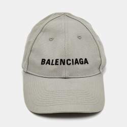 Pre Owned Balenciaga Grey Cotton Embroidered Logo Baseball Cap L