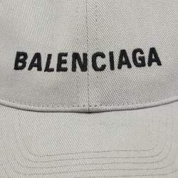 Pre Owned Balenciaga Grey Cotton Embroidered Logo Baseball Cap L