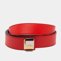 Pre Owned Balenciaga Orange/Black Leather Buckle Belt 80CM