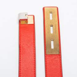 Pre Owned Balenciaga Orange/Black Leather Buckle Belt 80CM