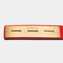 Pre Owned Balenciaga Orange/Black Leather Buckle Belt 80CM