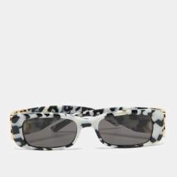 Pre Owned Balenciaga Black/White Printed BB0096S Rectangular Sunglasses