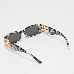 Pre Owned Balenciaga Black/White Printed BB0096S Rectangular Sunglasses