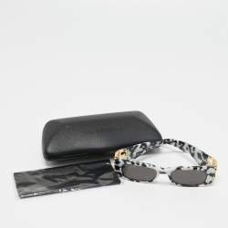 Pre Owned Balenciaga Black/White Printed BB0096S Rectangular Sunglasses