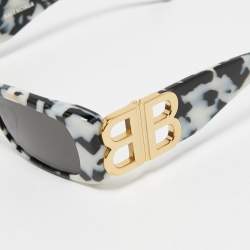 Pre Owned Balenciaga Black/White Printed BB0096S Rectangular Sunglasses