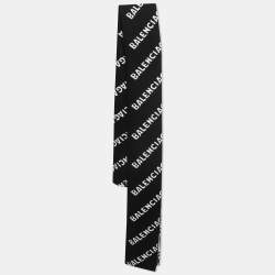 Balenciaga Black/White Logo Intarsia Wool Blend Scarf