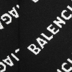 Balenciaga Black/White Logo Intarsia Wool Blend Scarf