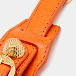 Balenciaga Orange Leather Gold Tone Studded Giant Arena Bracelet