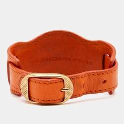 Balenciaga Orange Leather Gold Tone Studded Giant Arena Bracelet