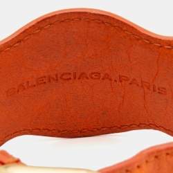 Balenciaga Orange Leather Gold Tone Studded Giant Arena Bracelet