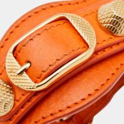 Balenciaga Orange Leather Gold Tone Studded Giant Arena Bracelet