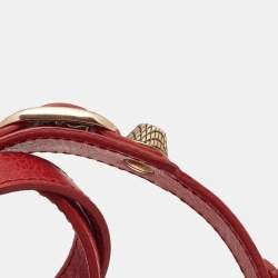 Pre Owned Balenciaga Giant Red Leather Studded Triple Tour Bracelet M