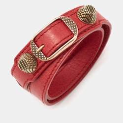 Pre Owned Balenciaga Giant Red Leather Studded Triple Tour Bracelet M