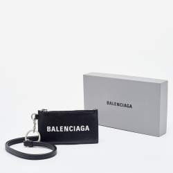 Pre Owned Balenciaga Black Leather Card Holder Lanyard