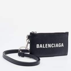 Pre Owned Balenciaga Black Leather Card Holder Lanyard