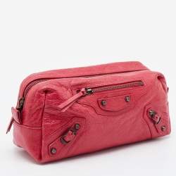 Pre Owned Balenciaga Pink Leather Cosmetic Pouch