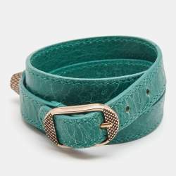 Pre Owned Balenciaga Arena Giant Green Leather Triple Tour Wrap Bracelet M