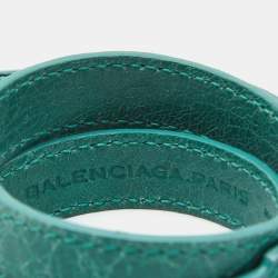 Pre Owned Balenciaga Arena Giant Green Leather Triple Tour Wrap Bracelet M
