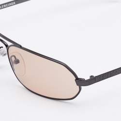 Pre Owned Balenciaga Gunmetal Tone/Brown BB0010S Oval Sunglasses