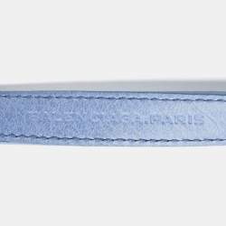 Pre Owned Balenciaga Arena Blue Leather Silver Tone Wrap Bracelet