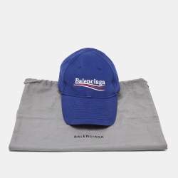 Pre Owned Balenciaga Blue Logo Embroidered Cotton Baseball Cap M