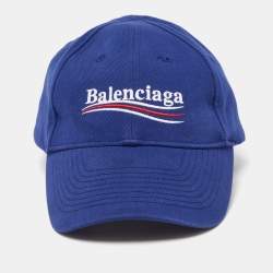 Pre Owned Balenciaga Blue Logo Embroidered Cotton Baseball Cap M