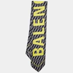 Balenciaga Black Zig Zag Logo Printed Silk Scarf