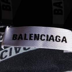 Balenciaga Black Zig Zag Logo Printed Silk Scarf