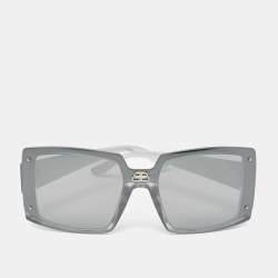 Balenciaga Silver/Black Mirrored  BB0081S Squared Sunglasses